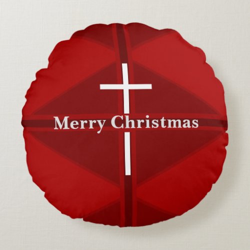 Red Christmas Christian Cross Round Pillow