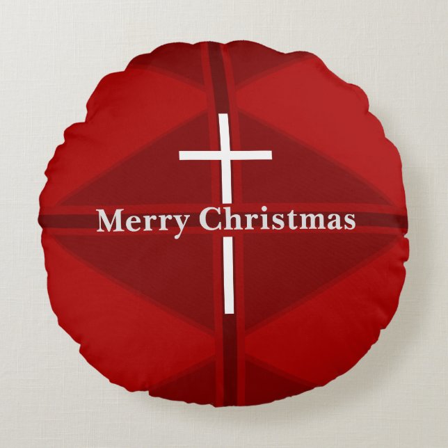 Red Christmas Christian Cross Round Pillow (Front)