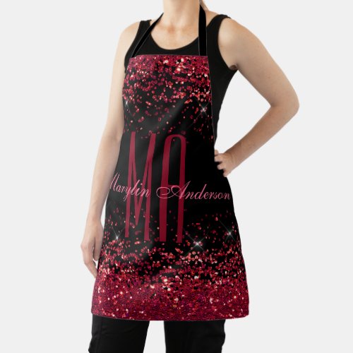 RED CHRISTMAS CHUNKY GLITTER CUSTOM MONOGRAM APRON