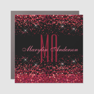 RED CHRISTMAS CHUNKY GLITTER CUSTOM MONOGRAM CAR MAGNET