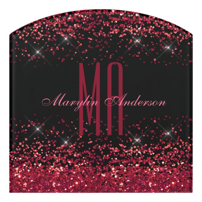 RED CHRISTMAS CHUNKY GLITTER CUSTOM MONOGRAM DOOR SIGN (Contour Front)