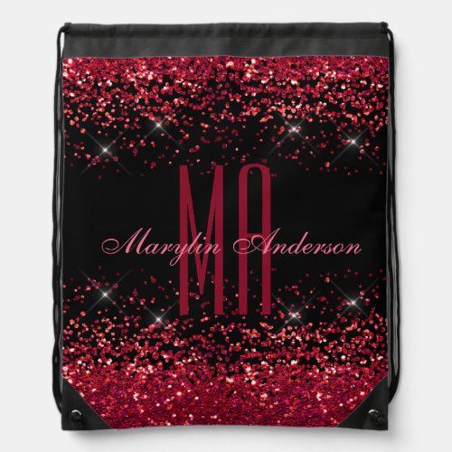 RED CHRISTMAS CHUNKY GLITTER CUSTOM MONOGRAM DRAWSTRING BAG