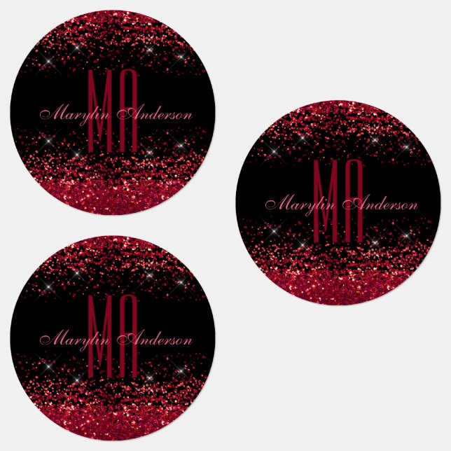 RED CHRISTMAS CHUNKY GLITTER CUSTOM MONOGRAM LABELS (Group)