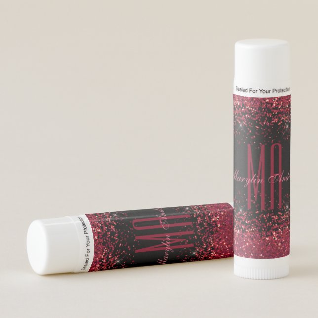 RED CHRISTMAS CHUNKY GLITTER CUSTOM MONOGRAM LIP BALM (Front)