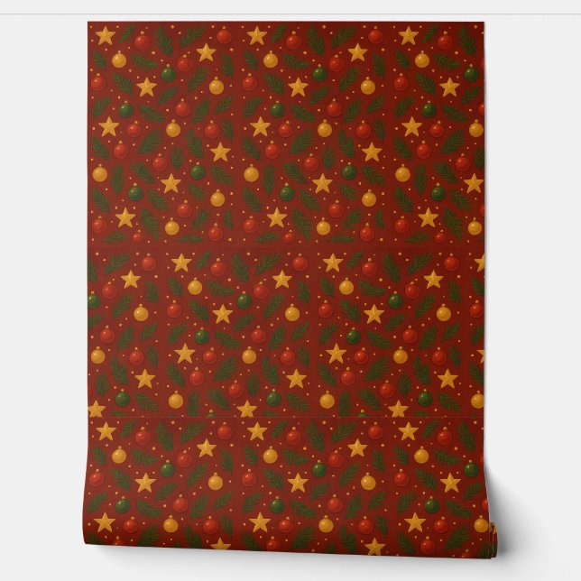Red Christmas Classic Holiday Pattern Wallpaper  (Unrolling)