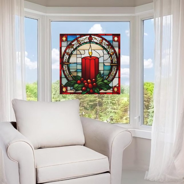 Red Christmas Cndl Faux Stained Glass Window Cling (Creator Uploaded)