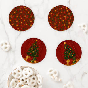 Red Christmas Coaster Set – Classic Holiday Drink