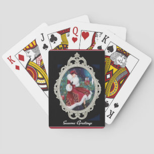 Red Christmas Coat Vintage Flapper Girl Poker Cards