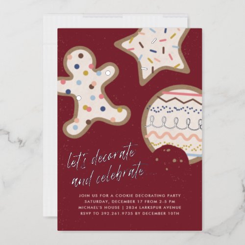 Red Christmas Cookie Decorating Party Invitation Foil Invitation