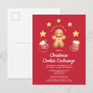 Red Christmas Cookie Exchange Cute Gingerbread Man Invitation Postcard