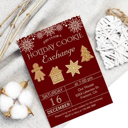 Red Christmas Cookie Exchange Party Invitation