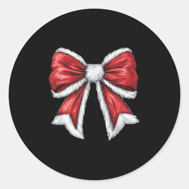 Red Christmas Coquette Bow Santa  Classic Round Sticker (Front)