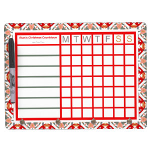 Red Christmas Countdown Weekly Checklist Tracker Dry Erase Board With Keychain Holder