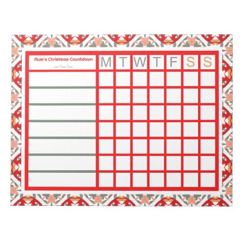 Red Christmas Countdown Weekly Checklist Tracker Notepad