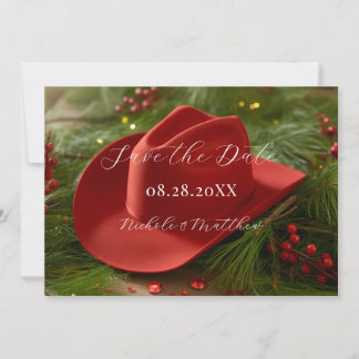 Red Christmas Cowboy Hat Wedding Save The Date