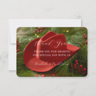 Red Christmas Cowboy Hat Wedding Thank You Card
