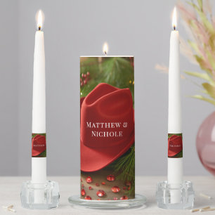 Red Christmas Cowboy Hat Wedding Unity Candle Set