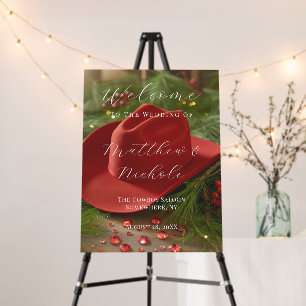 Red Christmas Cowboy Hat Wedding Welcome Sign
