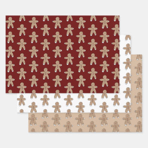 Red Christmas Cream Gingerbread Cookies Wrapping Paper Sheets