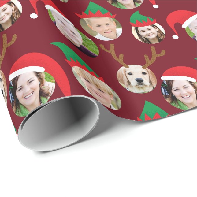 Red Christmas Crew Custom Six Photo Funny Holiday Wrapping Paper (Roll Corner)