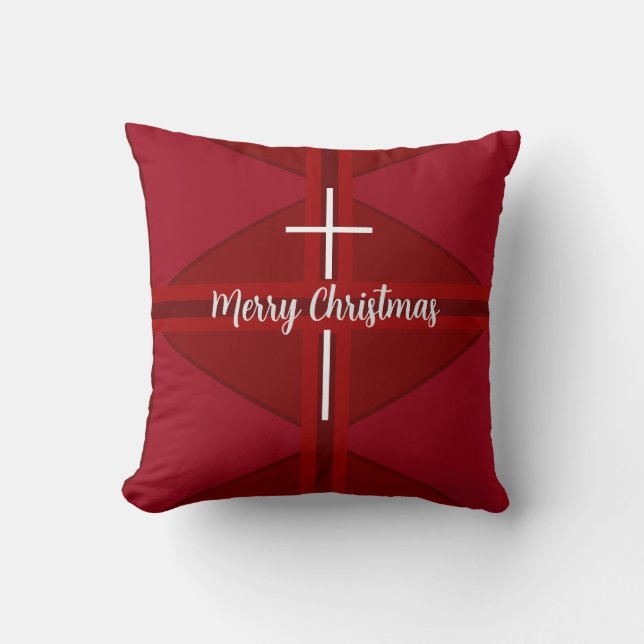 Red Christmas Cross Christian Throw Pillow (Front)