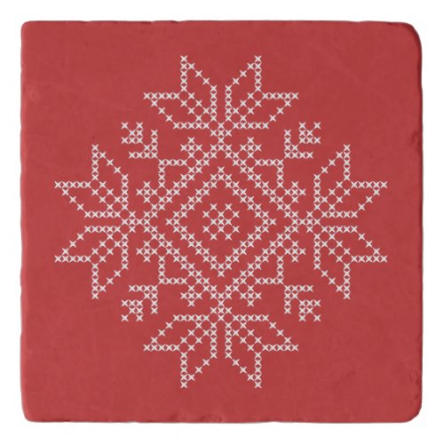 Red christmas cross stitch snowflake nordic art  trivet