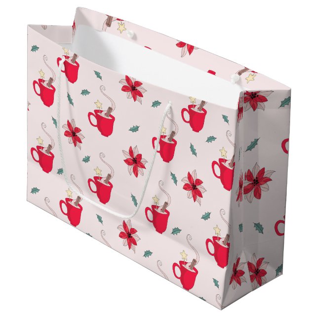 Red Christmas Cup | poinsettia flowers Large Gift Bag (Front Angled)