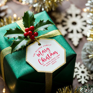 Red Christmas Curved Family Name & Return Address Self-inking Stamp