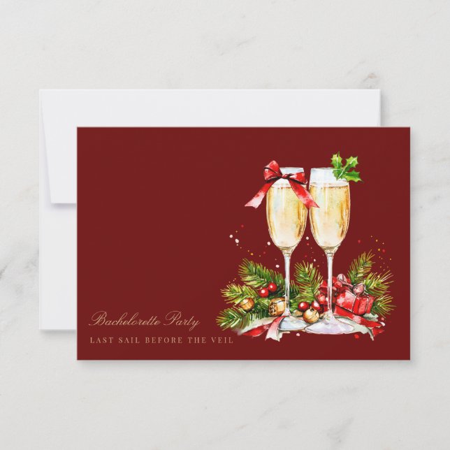 Red Christmas Decor Bachelorette Party Card (Front)