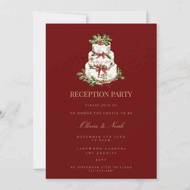 Red Christmas Decor Reception Invitation Card (Front)