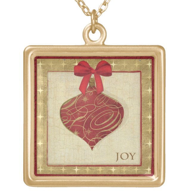 Red Christmas Decoration Peace Gold Plated Necklace (Front)