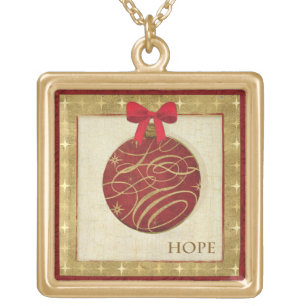 Red Christmas Decorations Gold Plated Necklace