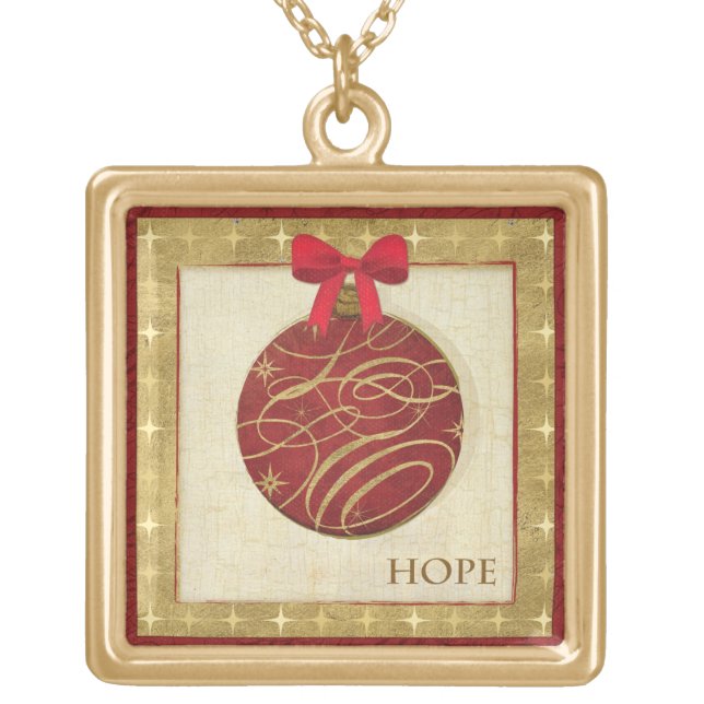 Red Christmas Decorations Gold Plated Necklace (Front)