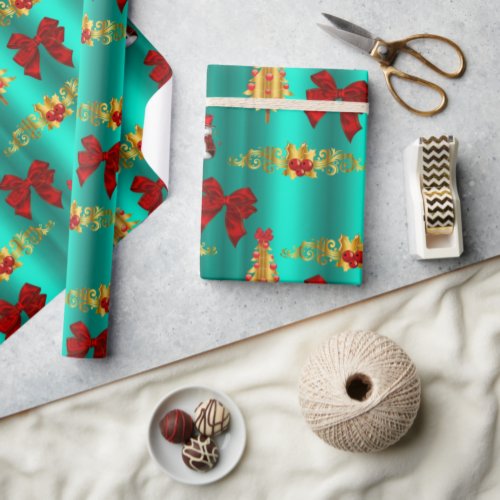 Red Christmas Decorative Aqua Wrapping Paper