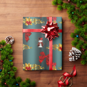Red Christmas Decorative Teal Wrapping Paper