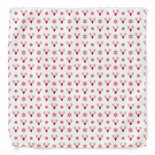 Red Christmas Deer Heads with Snowflakes Pattern Bandana