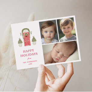 Red Christmas Door Holiday Letterpress Photo Cards