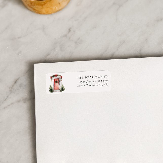 Red Christmas Door Return Address Label (Creator Uploaded)