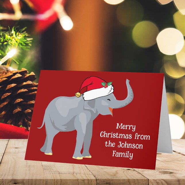 Red Christmas Elephant Cute Custom Kids Holiday Card (Creator Uploaded)