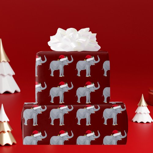 Red Christmas Elephant Wrapping Paper