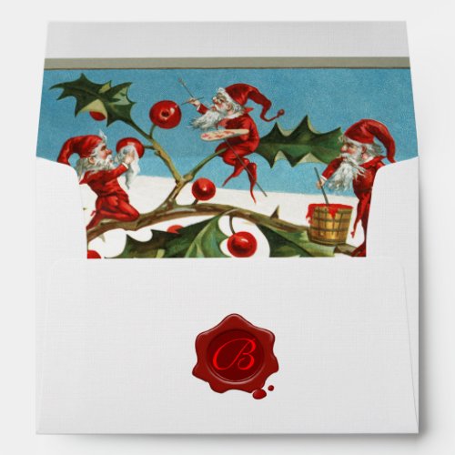 RED CHRISTMAS ELVESHOLLYBERRIES Wax Seal Monogram Envelope