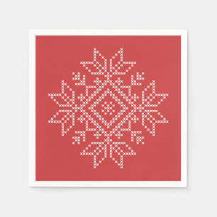 Red christmas embroidery snowflake art seasonal napkins