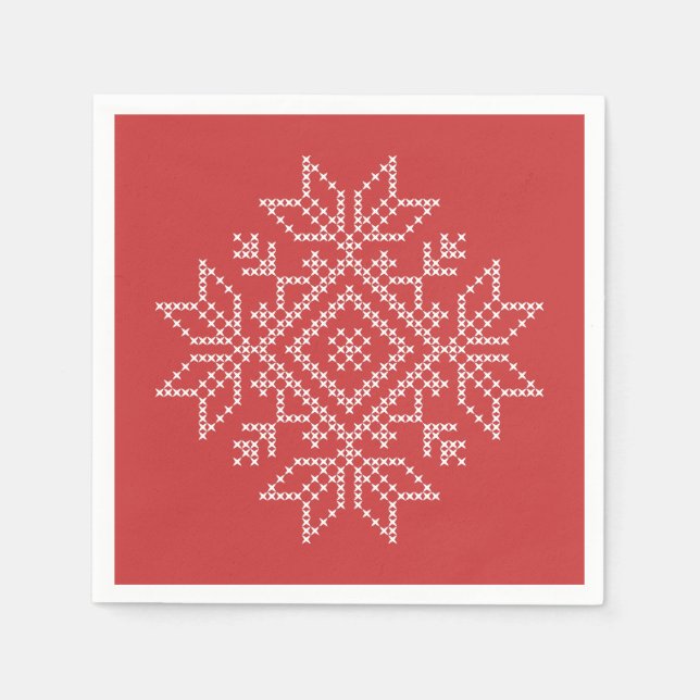 Red christmas embroidery snowflake art seasonal napkins (Front)