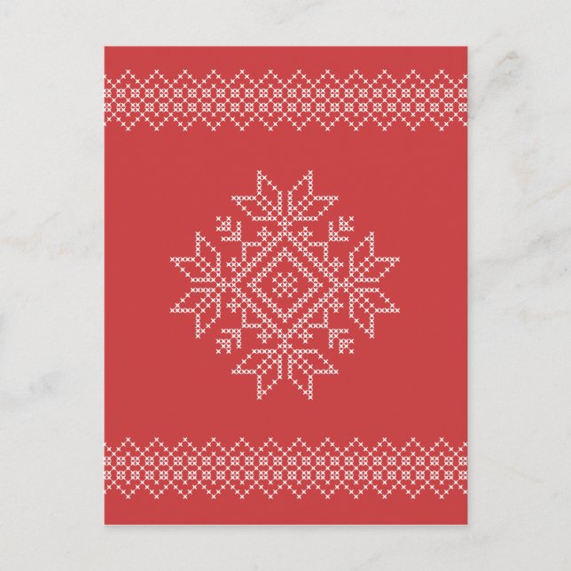 Red christmas embroidery snowflake art seasonal  postcard (Front)