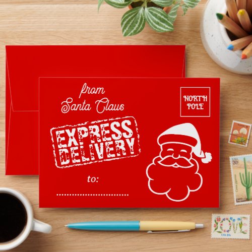 Red Christmas envelope from Santa Claus North Pole
