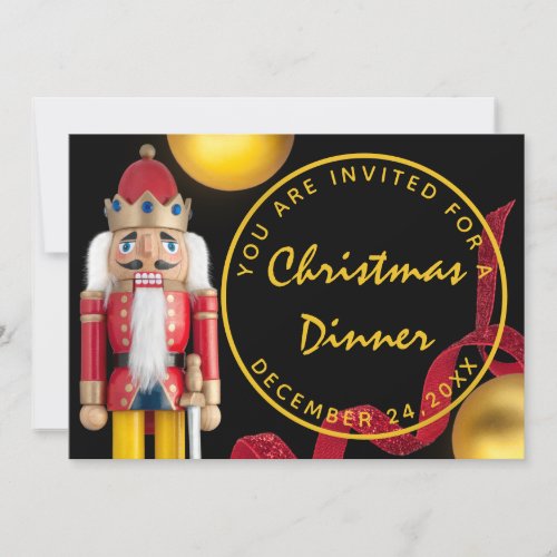 Red Christmas Eve Dinner White gold Nutcracker Invitation