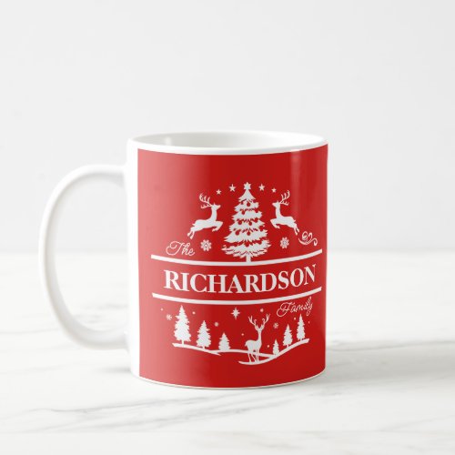 Red Christmas Family Name White Custom Name Coffee Mug