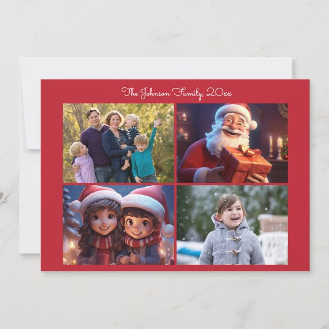 Red Christmas Family Photo Card With Message (Front)