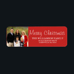 Red Christmas Family  Photo Return Address Labels<br><div class="desc">Holiday red background perfectly frames your favorite family photo. White lettering wishes your friends and family Merry Christmas. Very easy to insert your own photo and customize the text.</div>