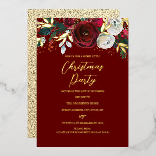 Red Christmas Festive Foliage Party Foil Invitation